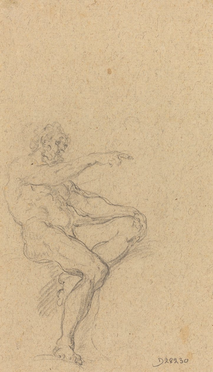 En sittande naken man som pekar åt höger av Francesco Solimena