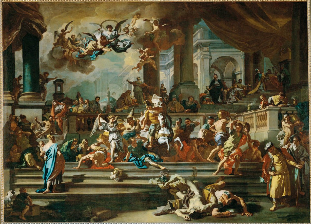 Heliodoros fördrivning från templet (målning på duk) av Francesco Solimena