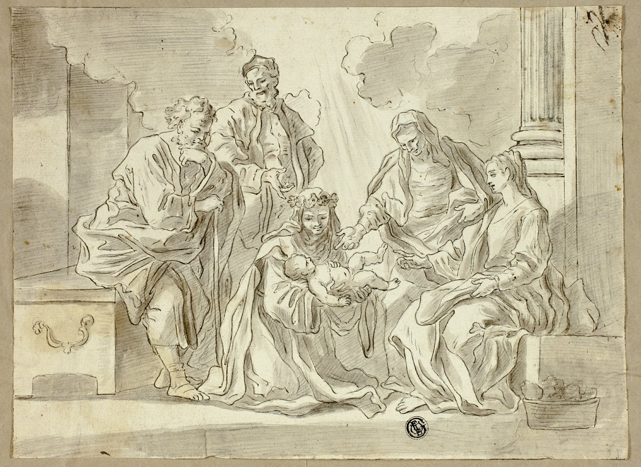 Den heliga familjen med helgon av Francesco Solimena