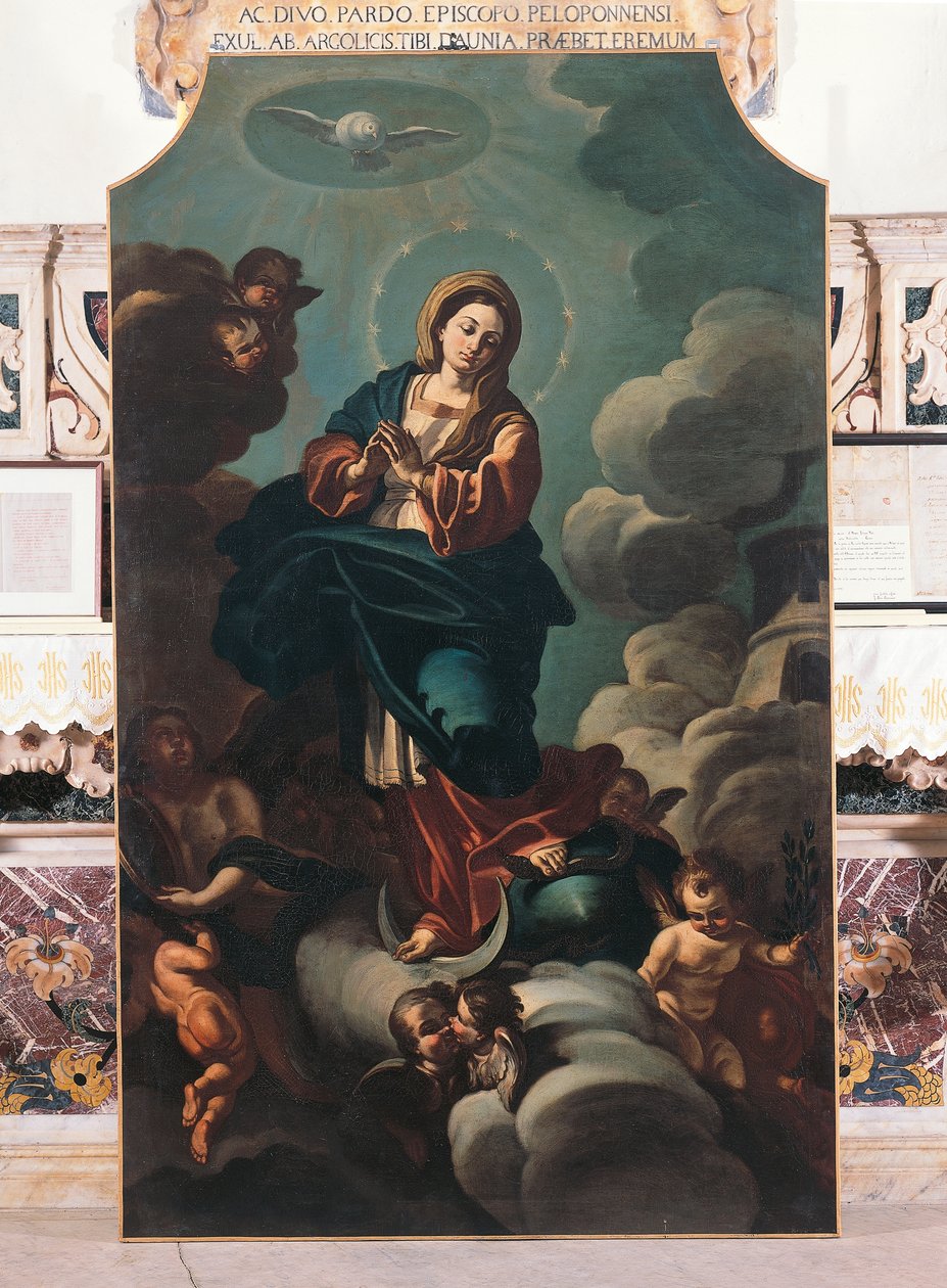 Obefläckad befruktning, målning på duk tillskriven Francesco Solimena (1657-1747), katedralen San Pardo, Larino, Molise, Italien av Francesco Solimena