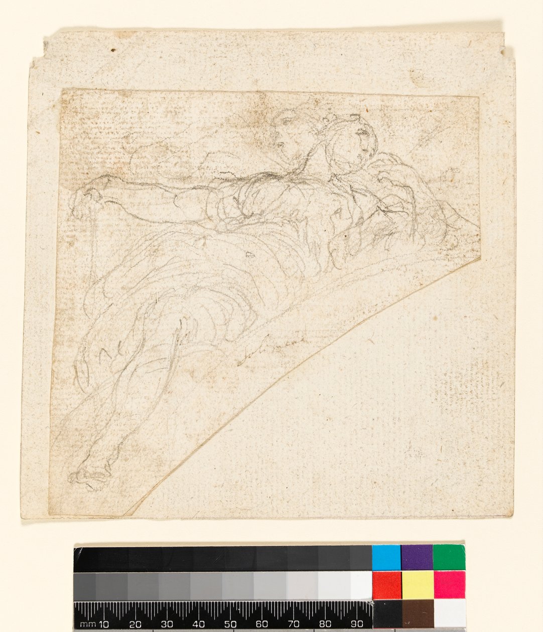 Recto: Studie för en kvinnlig figur i en spandrel. Verso: Ritning på baksidan av papperet, före 1747 av Francesco Solimena
