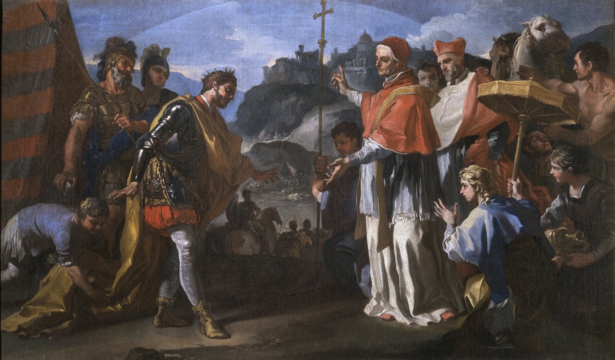 Mötet mellan långobardernas kung Ratchis och påven Zacharias under belägringen av Perugia. av Francesco Solimena