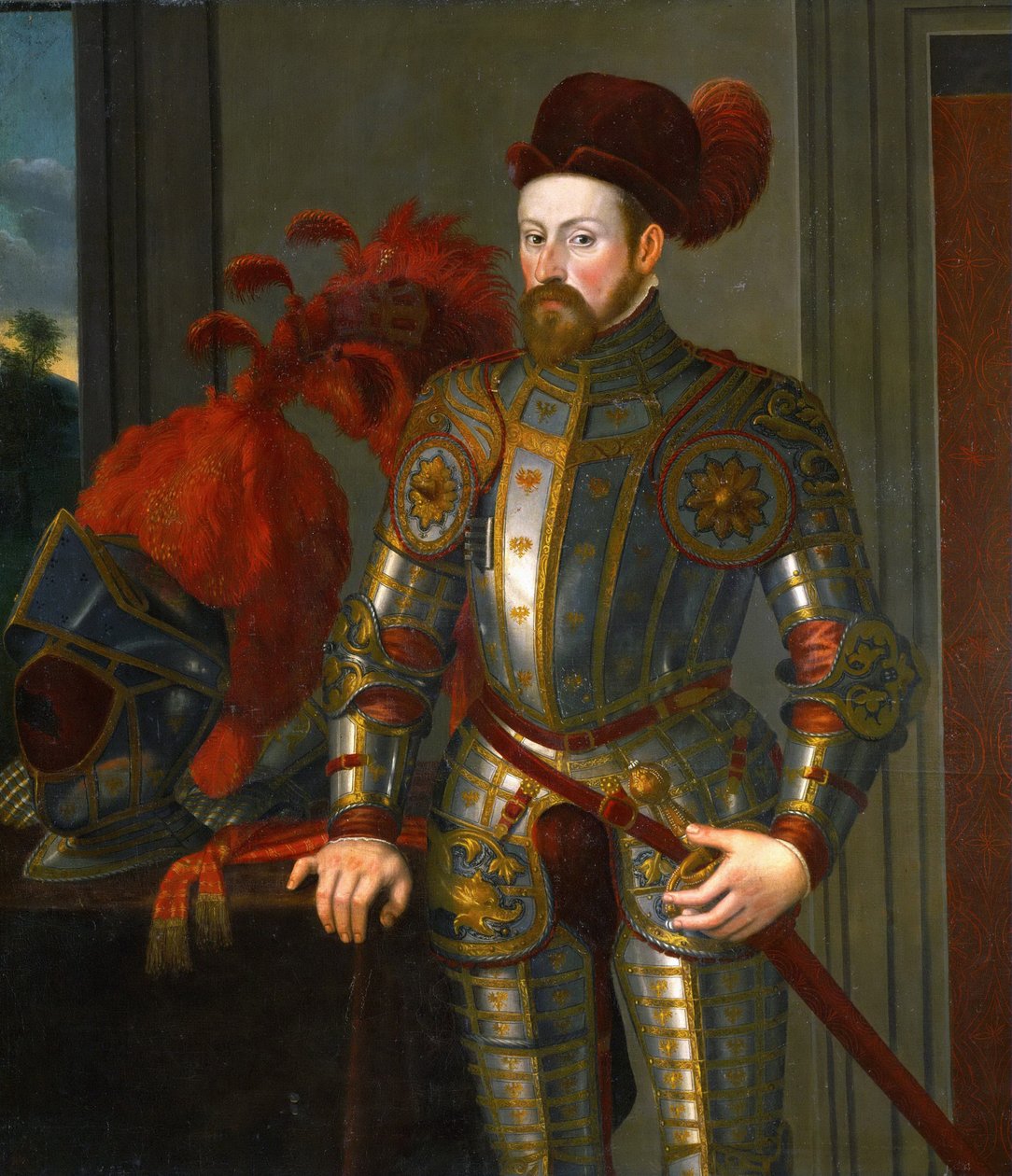 Ferdinand II av Tyrolen, ärkehertig av Österrike - Porträtt av Ferdinand II (1529-1595), ärkehertig av Österrike, av Terzio (Terzi), Francesco (ca 1523-1591). Olja på duk, ca. 1550. Mått : 135x130 cm. Konsthistoriska museet, Wien av Francesco Terzio