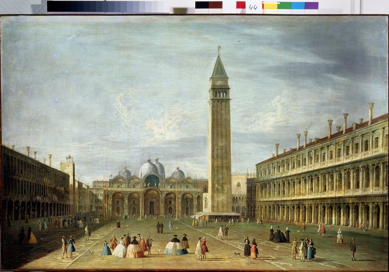 Markusplatsen (San Marco) (eller Piazzetta) i Venedig med Markuskyrkan och Campanile. (Markusplatsen i Venedig). Målning av Francesco Tironi (1745-1797). Olja på duk, 72 x 109 cm. Venetiansk konst från 1700-talet. Statens museum Ark av Francesco Tironi