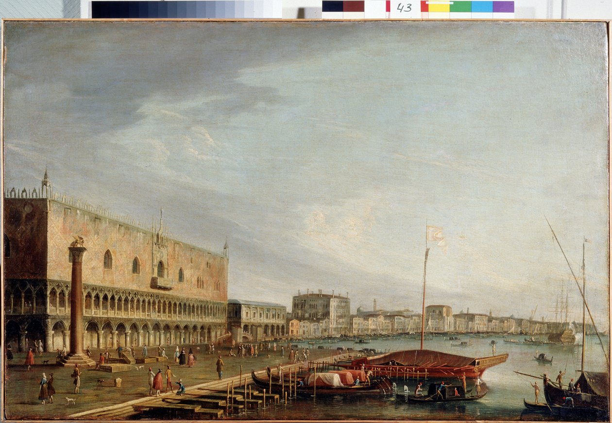 Utsikt över Markusplatsen (Piazzetta) med Dogepalatset i Venedig (Utsikt över Markusplatsen med Dogepalatset i Venedig). Målning av Francesco Tironi (1745-1797). Olja på duk, 73 x 111 cm. Venetiansk konst från 1700-talet. Statens museum Arkhan av Francesco Tironi