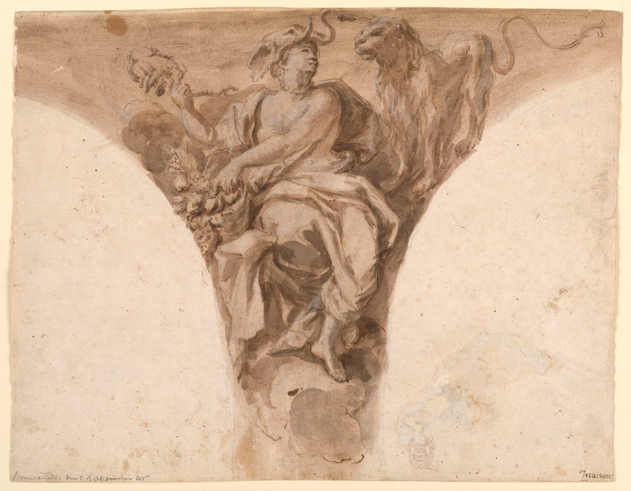 Ritning, Afrika, Förslag till en pendel i dopkapellet i Peterskyrkan i Rom, 1713-26 av Francesco Trevisani