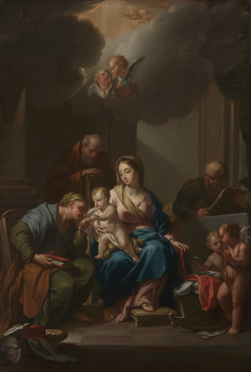 Presentationsskiss för den heliga familjen med de heliga Anne, Joachim och Johannes Döparen..., ca. 172 av Francesco Trevisani