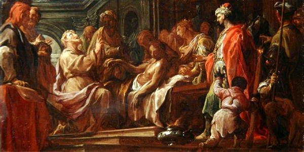 Studie för Saint Matthew Resuscitating the Son of the King of Etiopia (olja på duk) av Francesco Trevisani