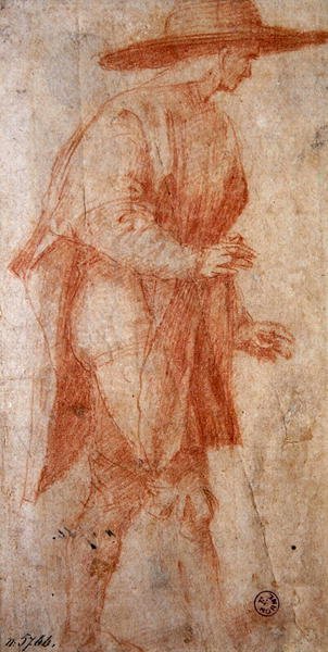 Bonde med hatt (rödkrita på papper) av Francesco Ubertini Il Bacchiacca