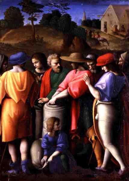 Jakten på den stulna koppen, från "Berättelserna om Giuseppe Ebreo" (tempera på panelen) av Francesco Ubertini Verdi Bachiacca