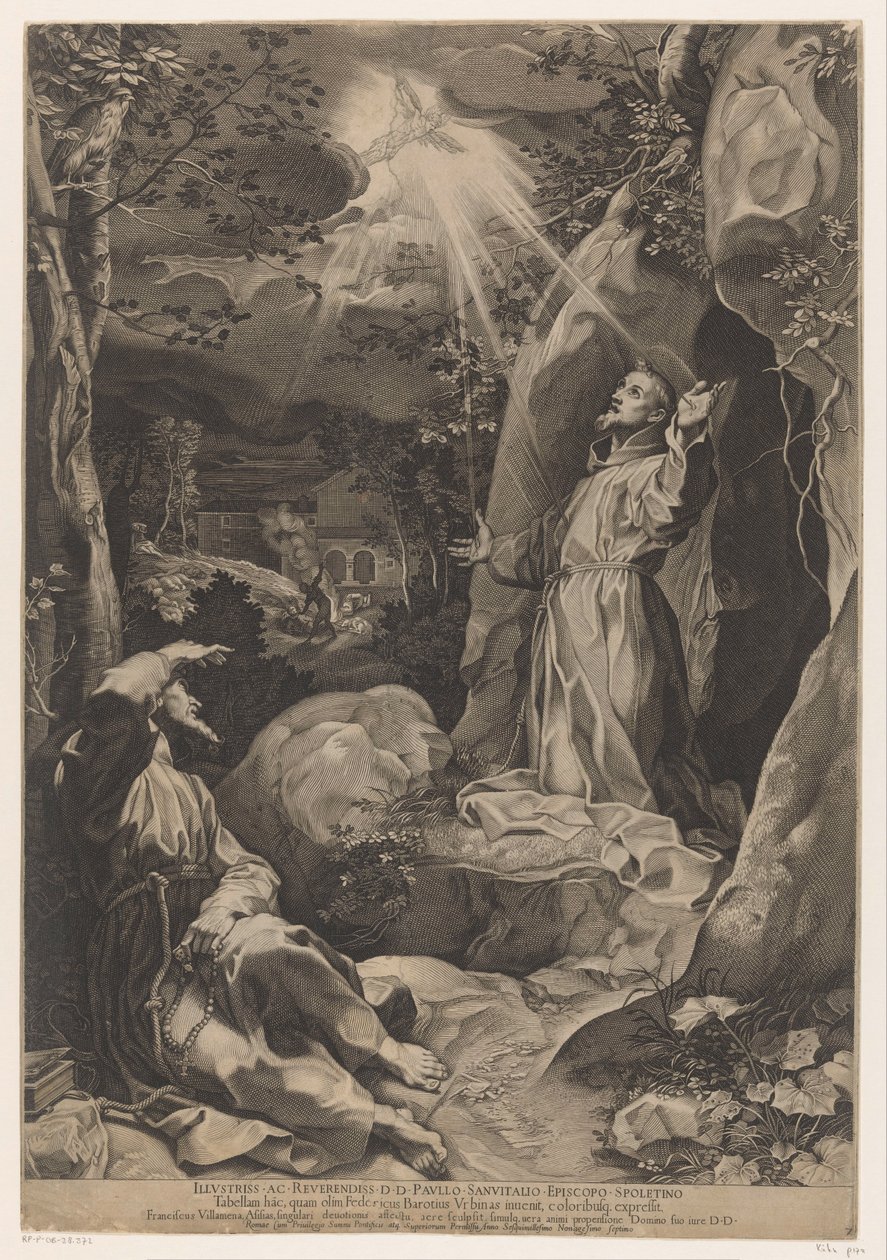 Francis tar emot stigmata av Francesco Villamena