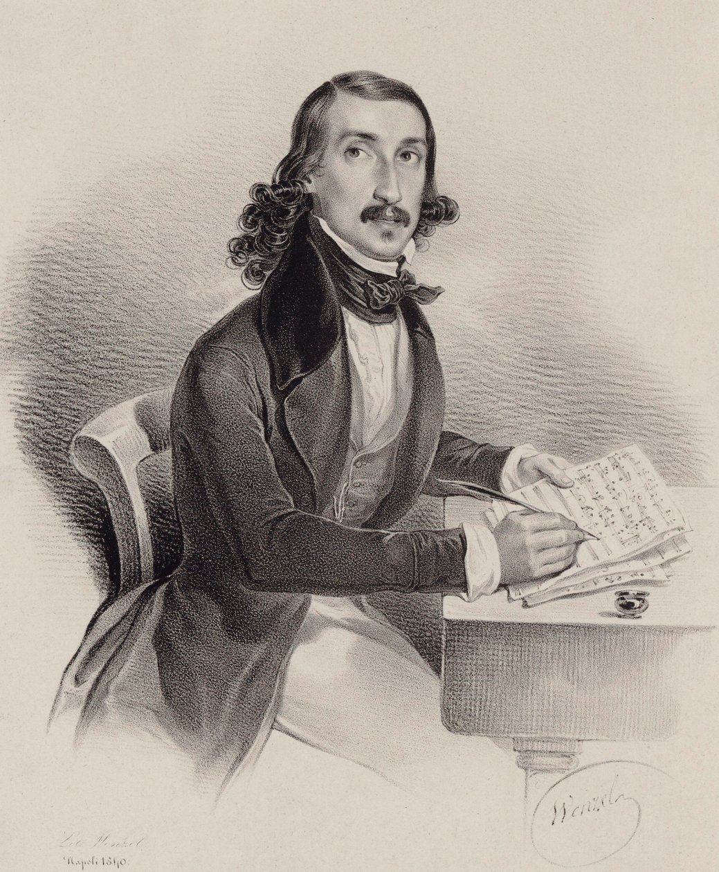 Porträtt av sångaren och kompositören Giacinto Marras 1810-1883, 1840. av Francesco Wenzel