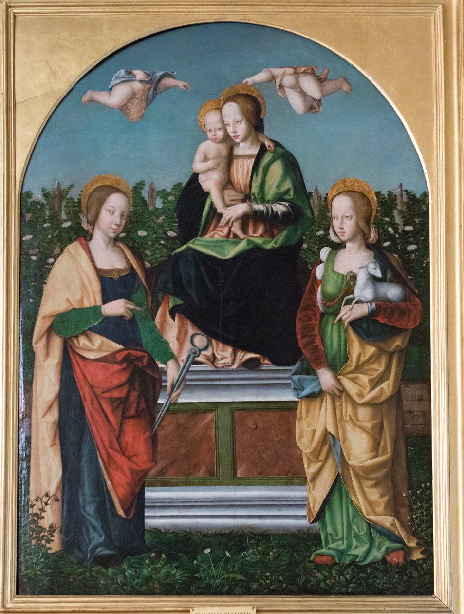 Madonna och barn, St. Agatha och St. Agnes av Francesco Zaganelli di Bosio
