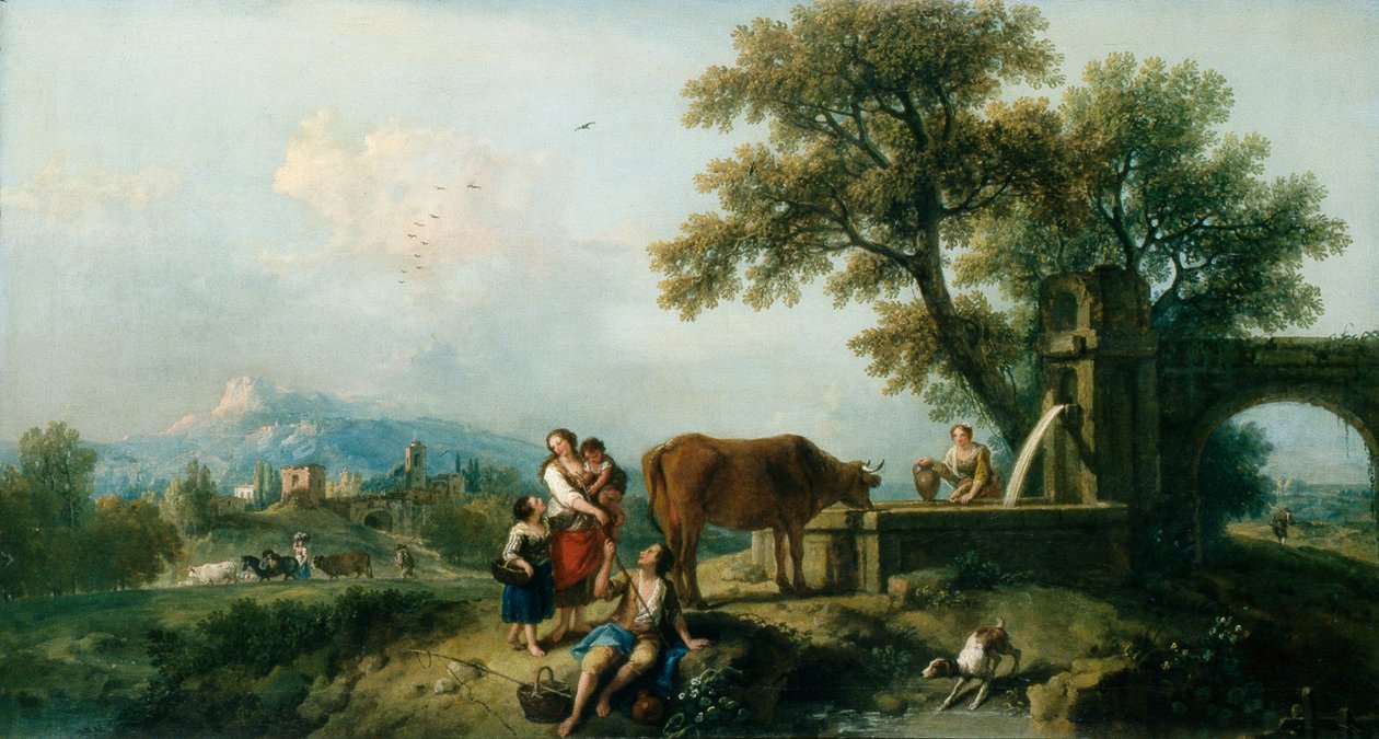 En pastoral scen med koherdar, ca 1750 (olja på duk) av Francesco Zuccarelli