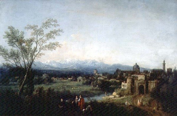 Fantastiskt landskap, Vicenza (olja på duk) av Francesco Zuccarelli