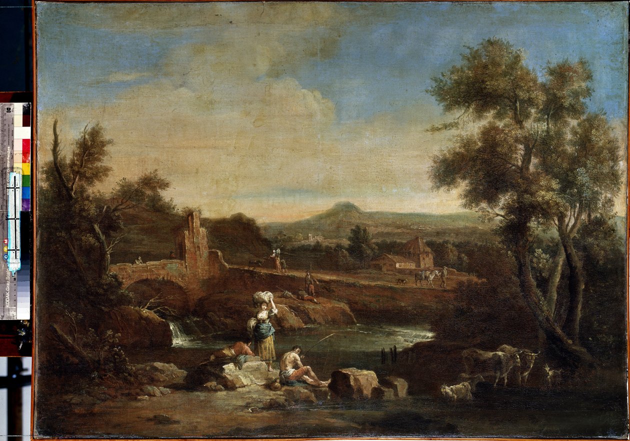 Landskap med en flod. Målning av Francesco Zuccarelli (1702-1788). Olja på duk, 81,5 x 119 cm. Venetiansk konst från 1700-talet. Eremitagemuseet, Sankt Petersburg. av Francesco Zuccarelli