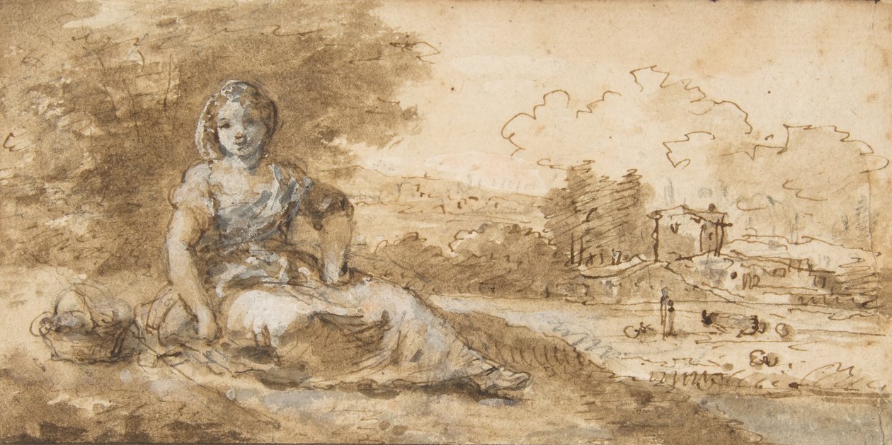 Sittande flicka i ett landskap, 1702-88. av Francesco Zuccarelli