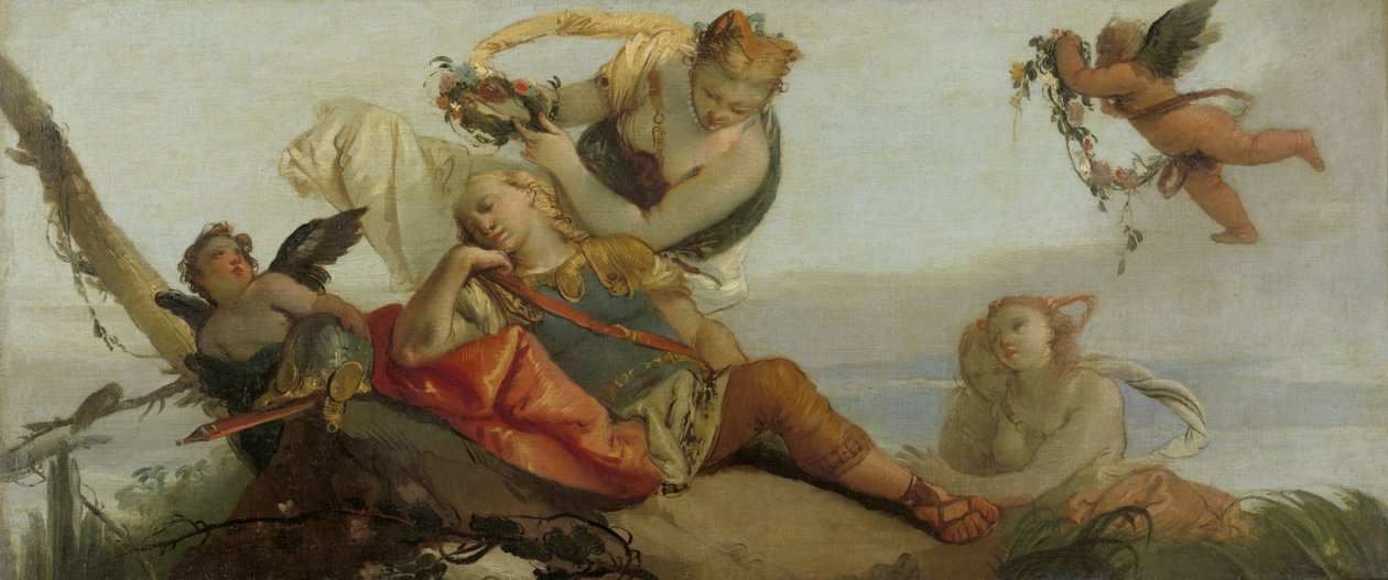 The Sleeping Rinaldo Crowned with Flowers av Armida (tidigare med titeln Sleeping Mars) av Francesco Zugno