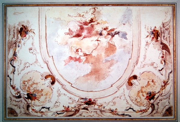 Bakgrundsprojekt (penna & bläck & wc på papper) av Francesco attr. to Guardi