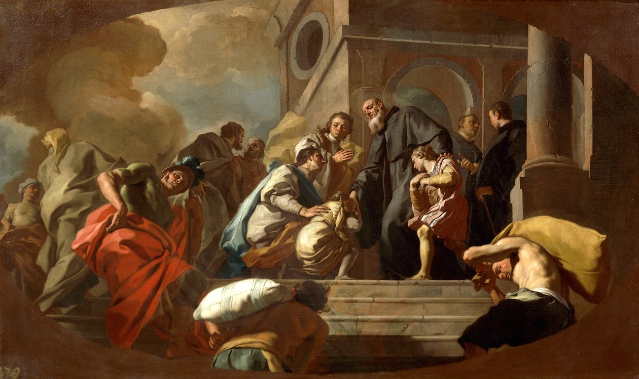 Den helige Benedikts dröm av Francesco De Mura (1696-1782), detalj av Francesco de Mura