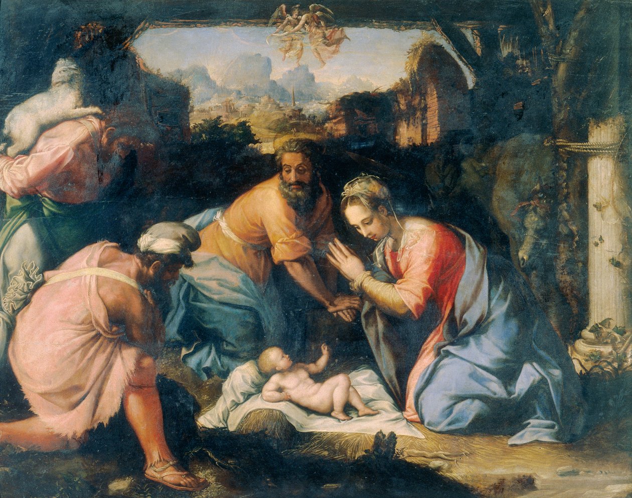 Tillbedjan av herdarna av Francesco de Rossi Salviati