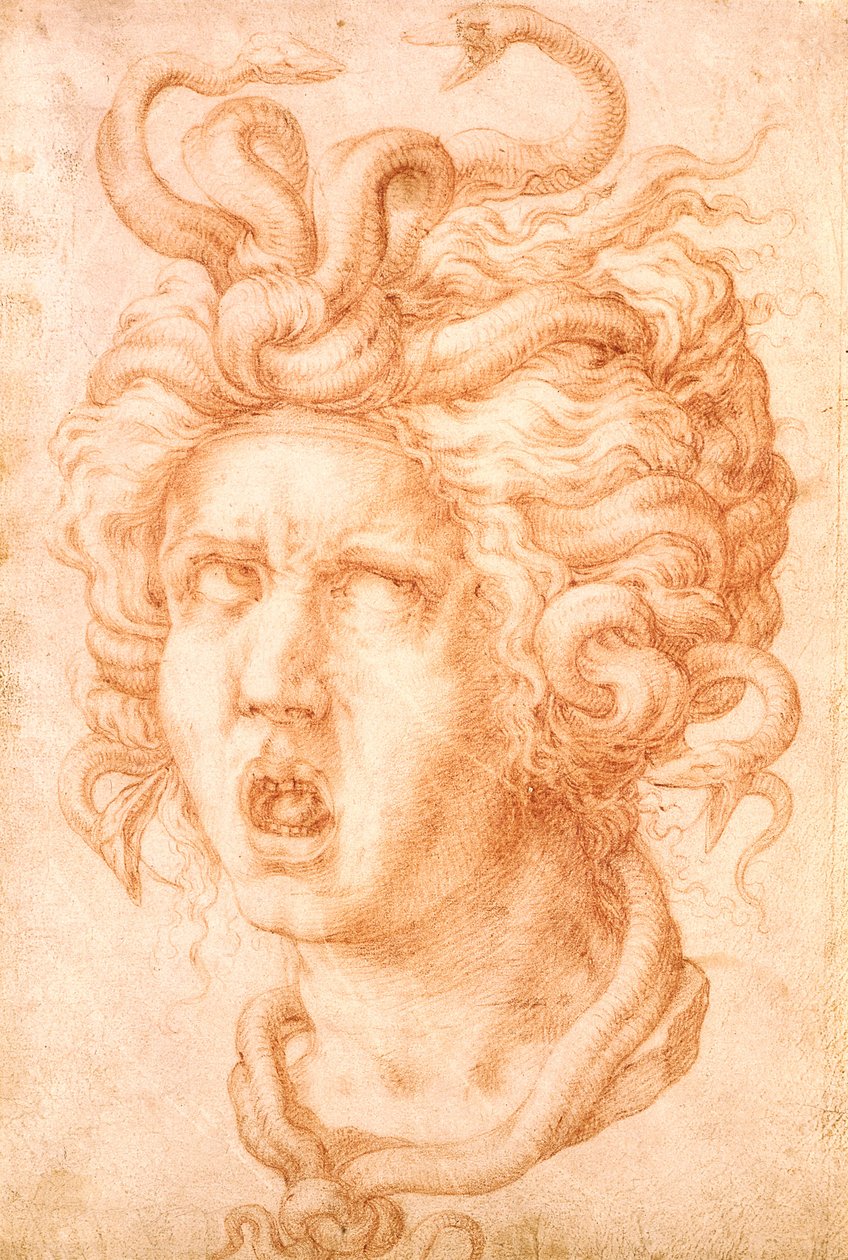 Medusa (röd krita på benvitt papper) av Francesco de Rossi Salviati Cecchino