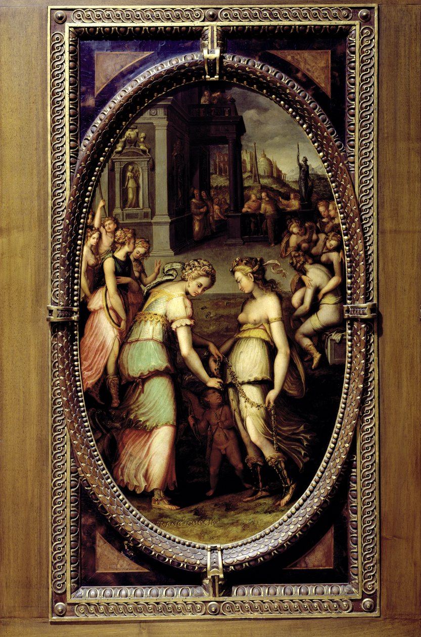 Juno lånar Venus gördel, 1572 (olja på skiffer) av Francesco del Coscia