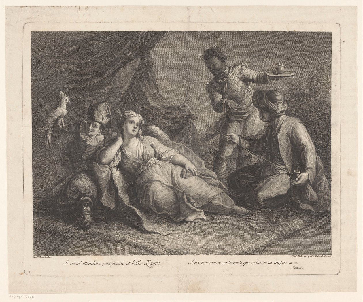 Kvinna liggande på en matta Scener från Voltaires pjäs Zaire (serietitel) av Francesco del Pedro