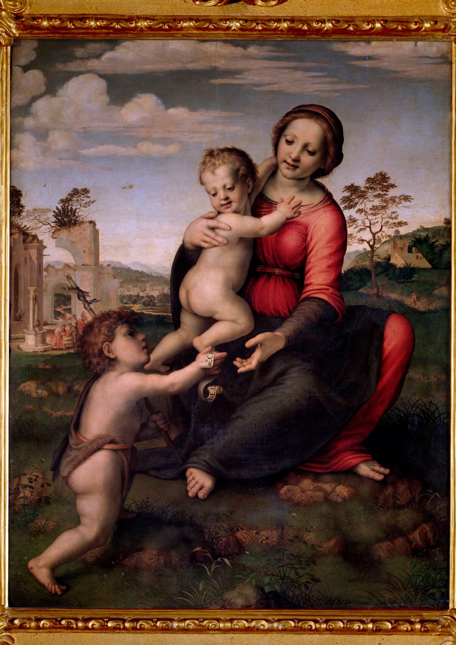 Jungfru med barn och helgon Johannes Baptist (målning av Francesco di Cristofano Franciabigio