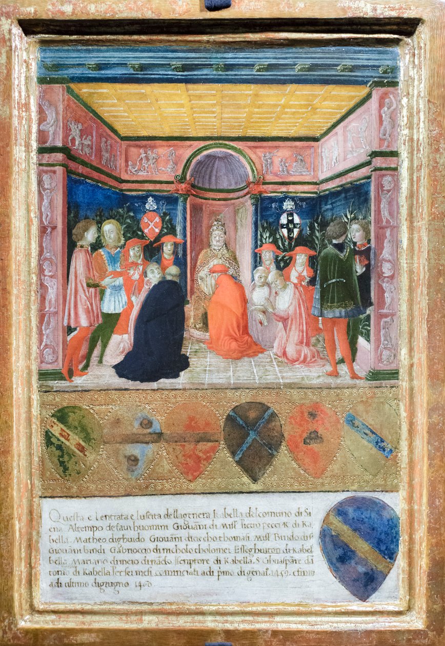 Pius II utnämner sin brorson Francesco Tedeschini Piccolomini till kardinal, ca 1485-90 (tempera och guld på pannå) av Francesco di Giorgio Martini