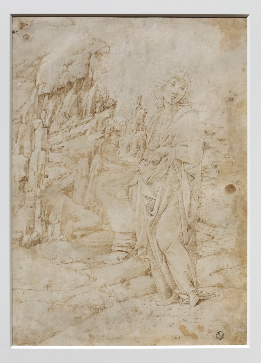 Ung man i klipplandskap, ca 1475-80 (penna samt svart och brunt bläck, med spår av metallspets på pergament) av Francesco di Giorgio Martini