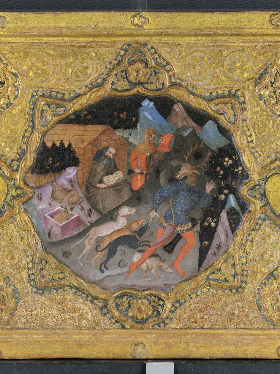 Detalj från The Story of Diana and Actaeon, med Saint Hieronymus: en kassonepanel av Francesco di Michele