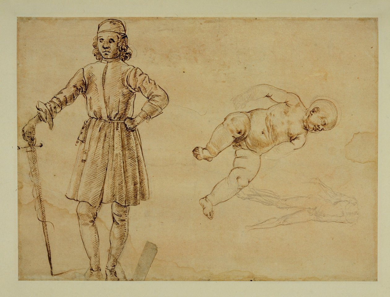 Ett barn sitter; en stående man håller ett svärd... av Francesco di Simone (attr. to)