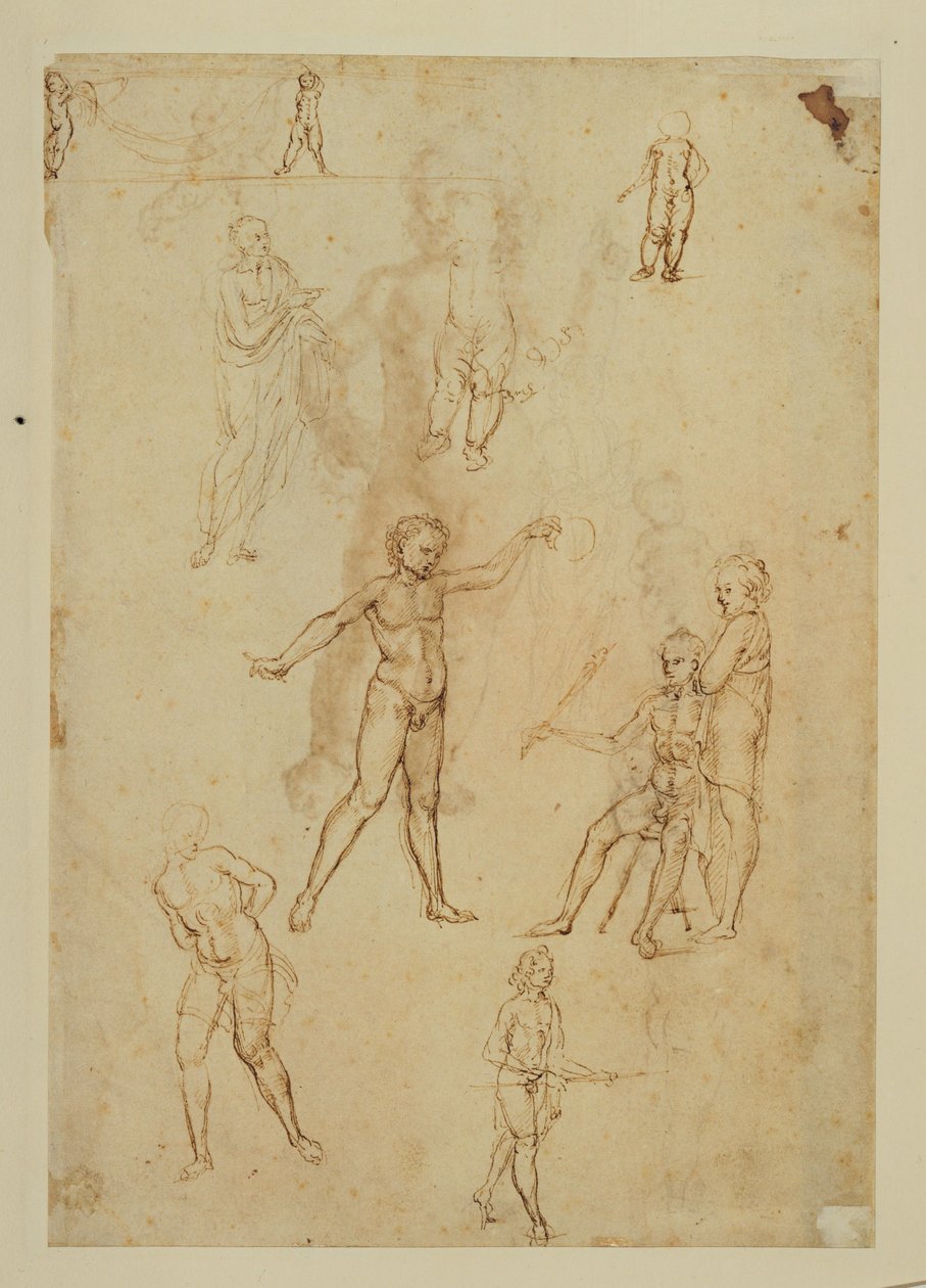 Figurstudier. Penna och brunt bläck, metallspets Pinkfärgat papper ... av Francesco di Simone (attr. to)