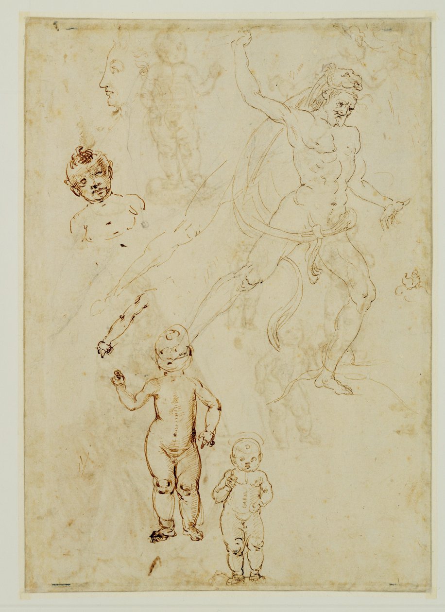 Herkules;tre barn;manligt huvud vänt åt vänster ... av Francesco di Simone (attr. to)