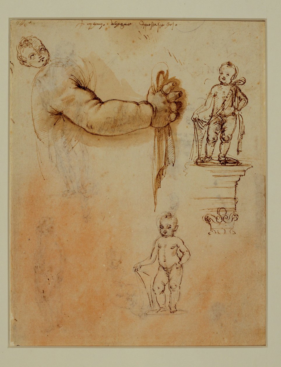 Två barn varav ett på en piedestal ... av Francesco di Simone (attr. to)