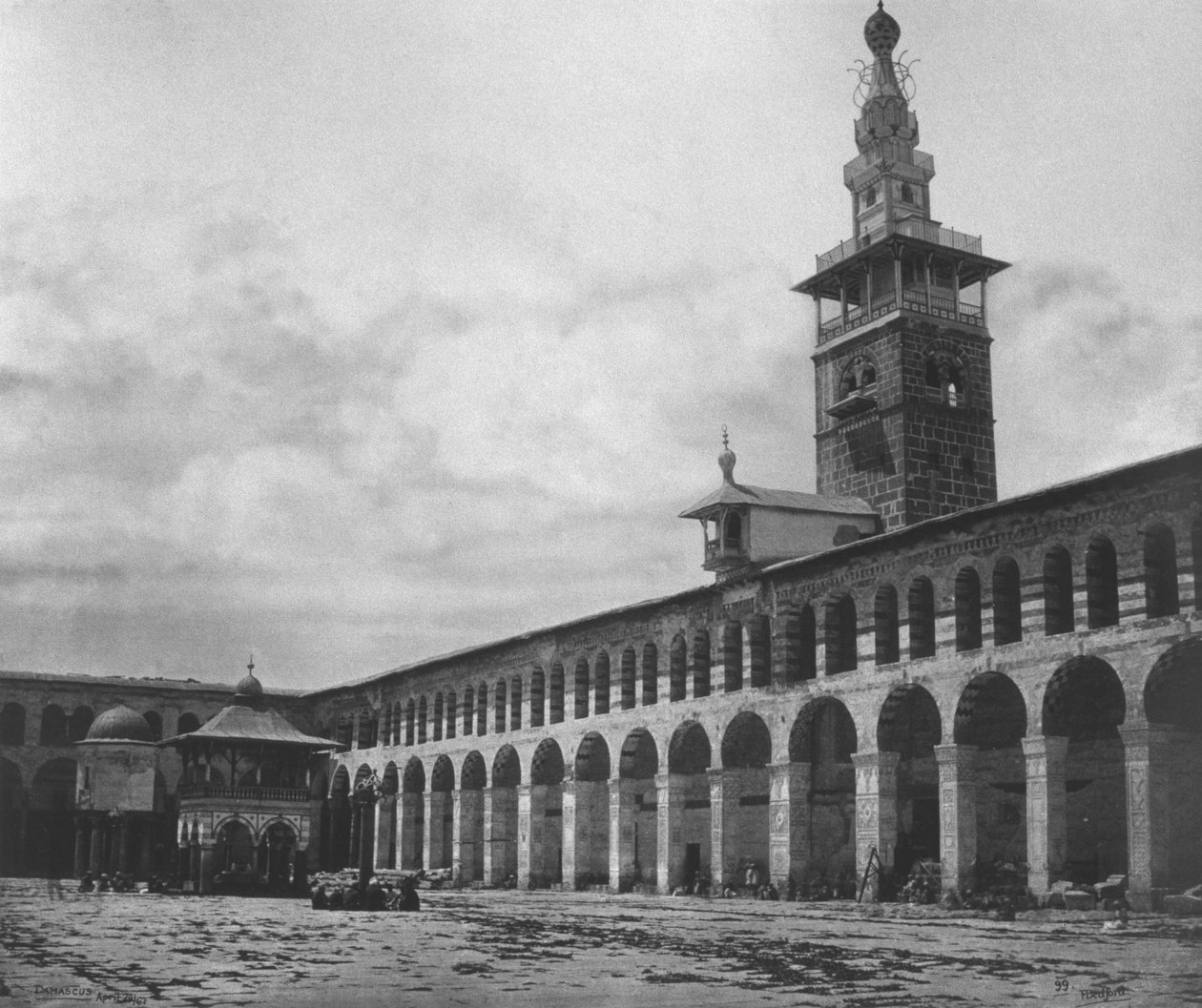 Exteriörvy, Umayyad-moskén, Damaskus, Syrien, 1862 (se även 345702) av Francis Bedford