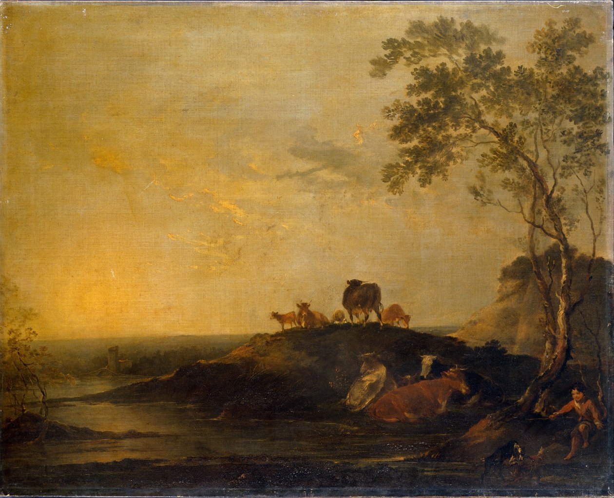 Landscape with Cattle Cows on a Hillock by a Stream  av Francis Bourgeois