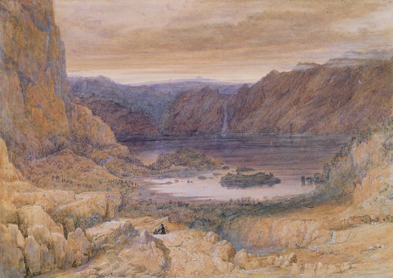 A Mountain Lake, Norge, ca 1827 (wc und gouache på papper) av Francis Danby