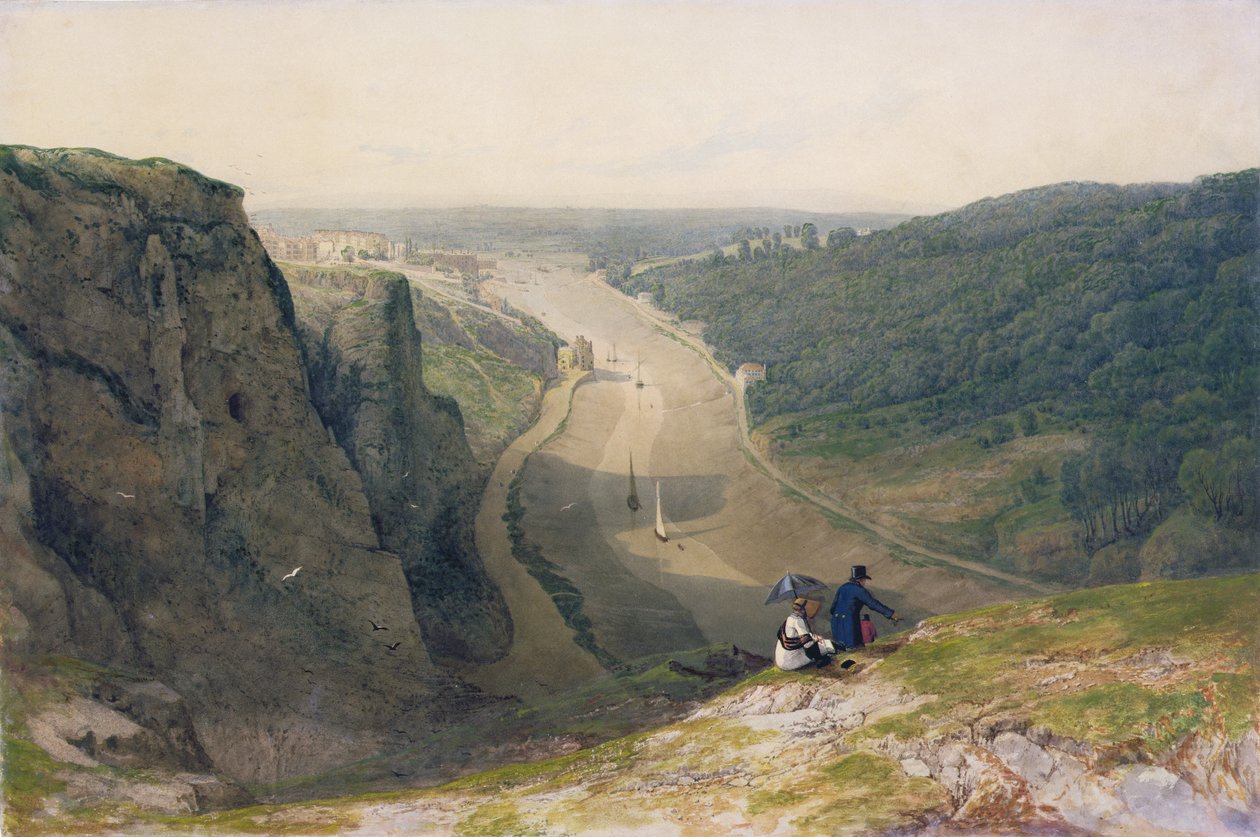 Avon Gorge, med utsikt över Clifton, ca 1820 (wc und bodycolour över grafit med skrapning på velat papper) av Francis Danby