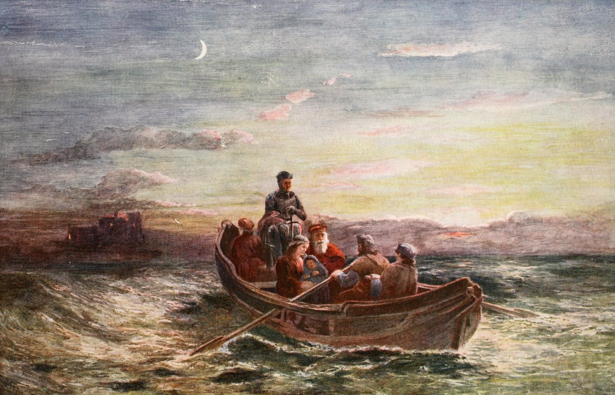 Mary Queen of Scots flykt från Loch Leven Castle, illustration från 