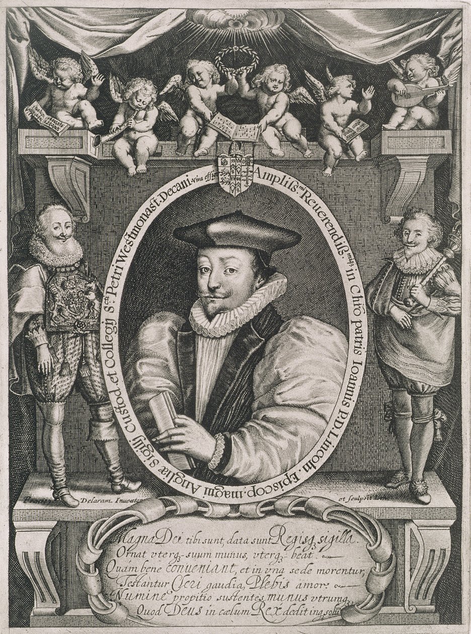 Porträtt av John Williams (1582-1650) biskop av Lincoln och dekanus av Westminster, graverad av konstnären, ca 1621 av Francis Delaram