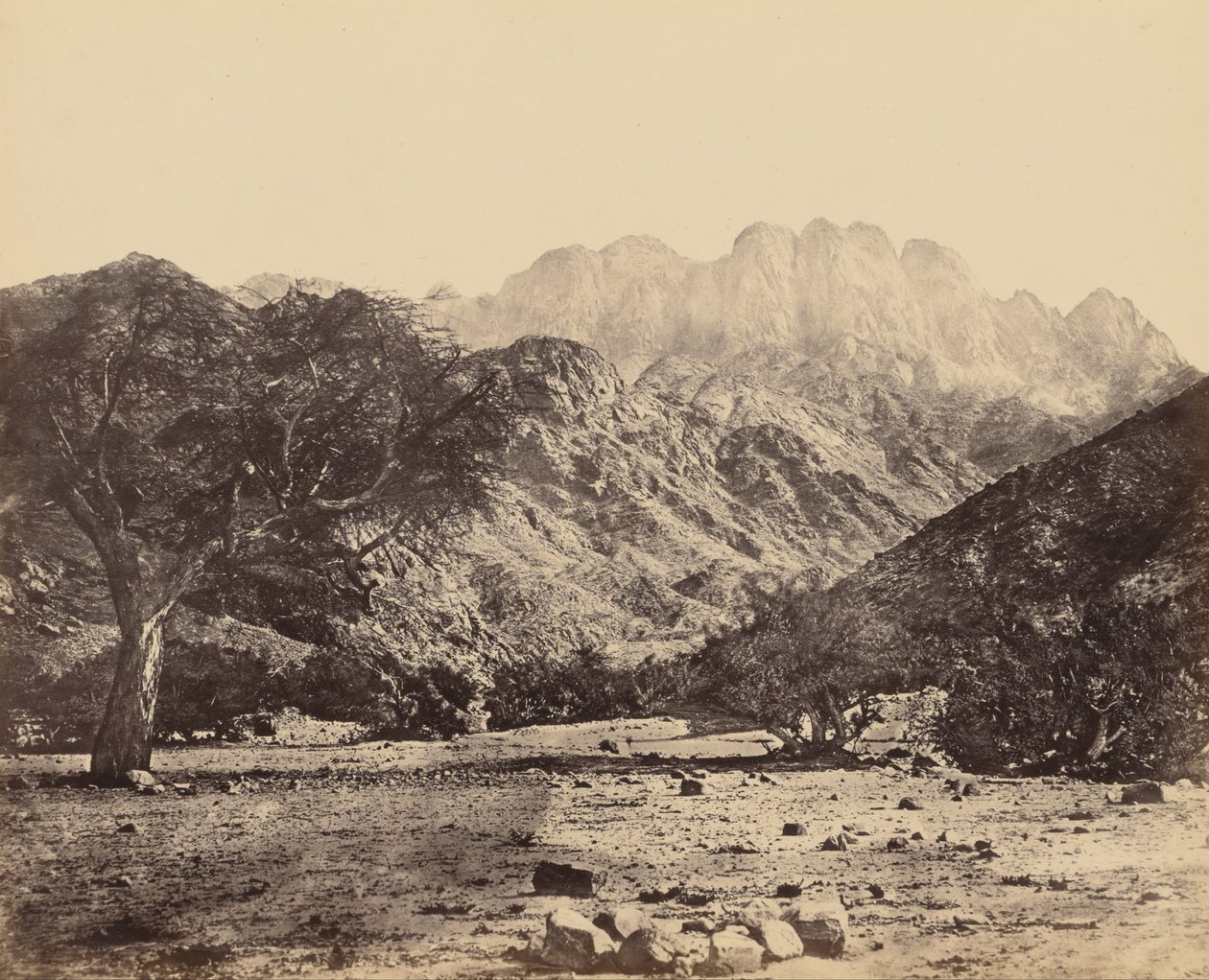 Mount Serbal, från Wádee Feyrán av Francis Frith