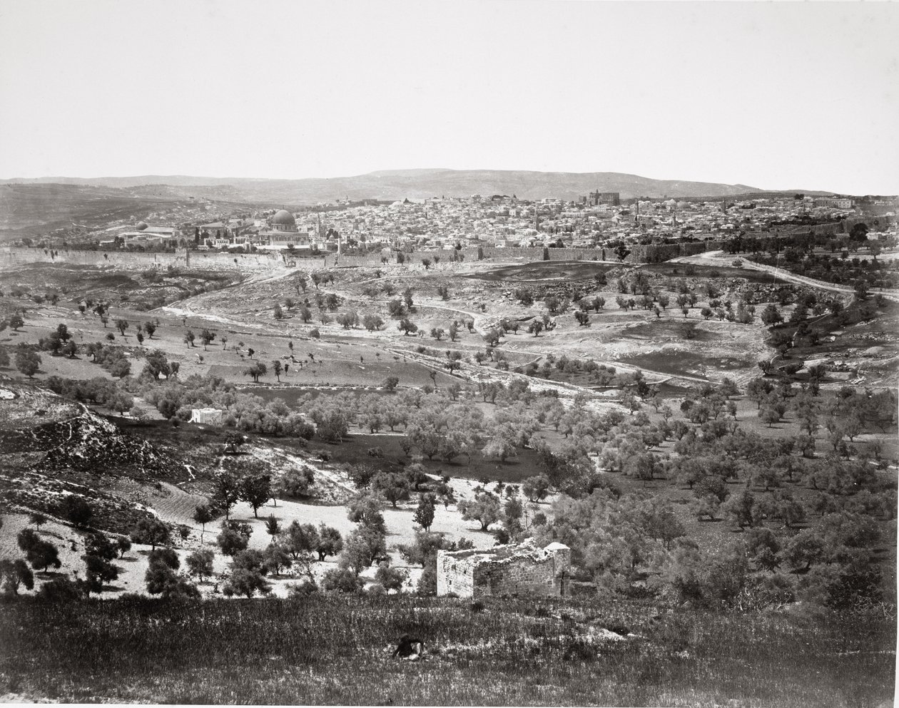 Panoramautsikt över Jerusalem från Oljeberget, tryckt i en elefantfolio av tryck utgiven av James Virtue, 1860 (albumintryck) av Francis Frith