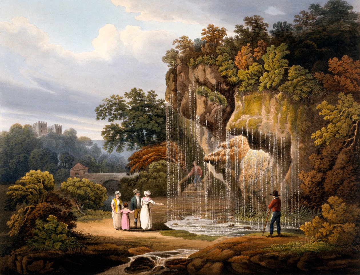 Figurer vid ett vattenfall, 1825 (handfärgad akvatint) av Francis Nicholson