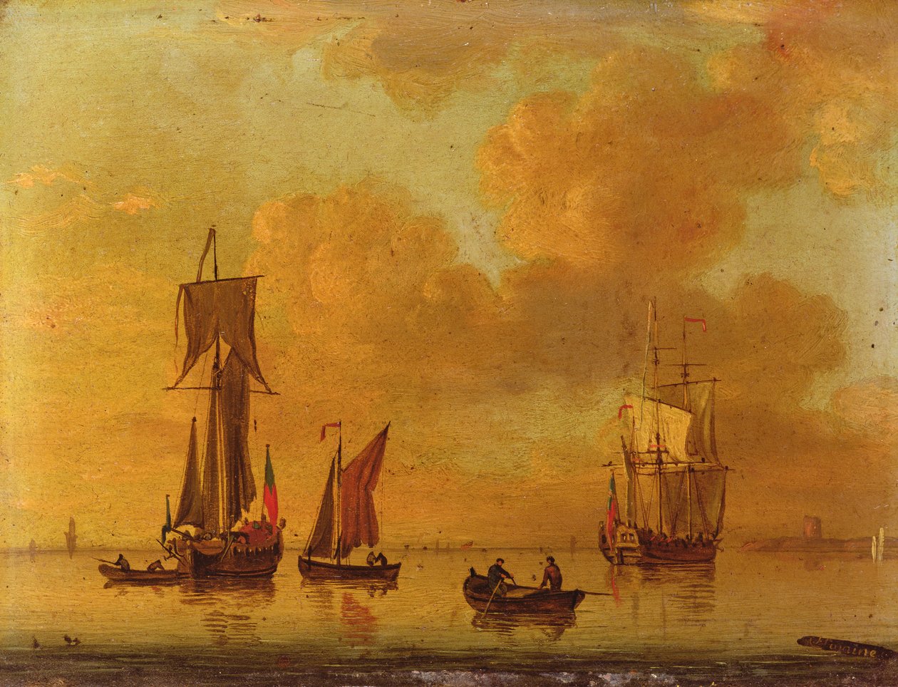En kunglig yacht och ett litet hantverk i ett lugn av Francis Swaine