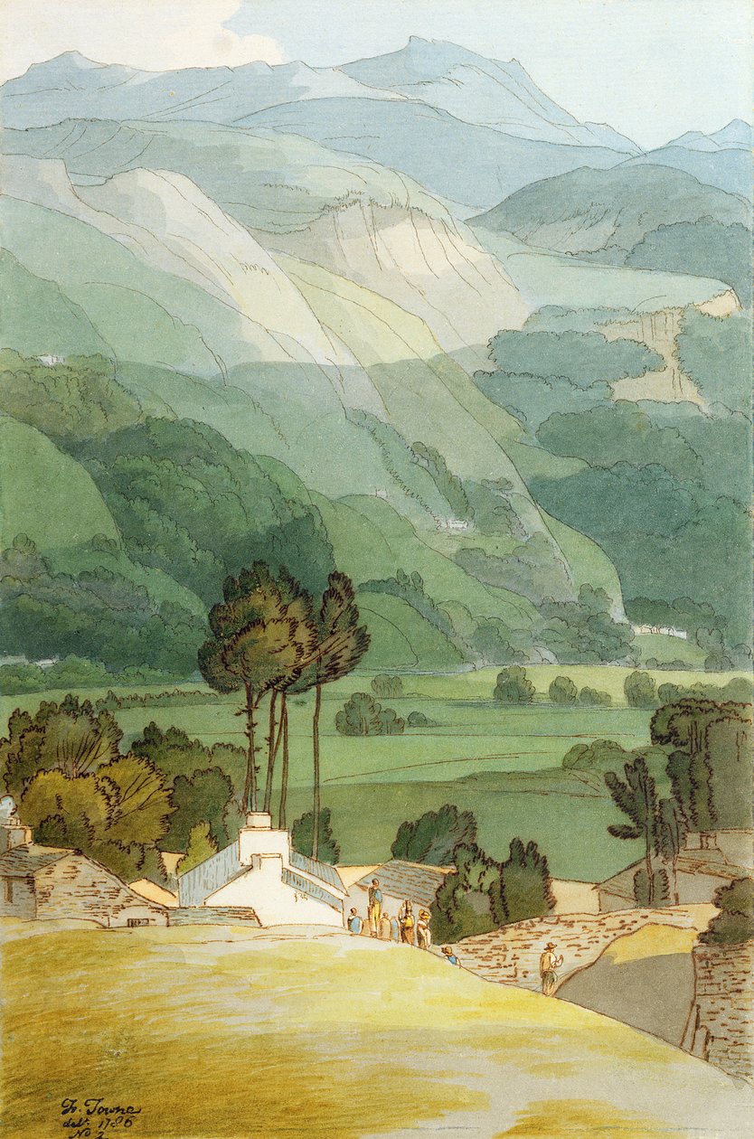 Ambleside, 1786 (wc na kalamu na wino juu ya grafiti kwenye karatasi iliyowekwa) av Francis Towne