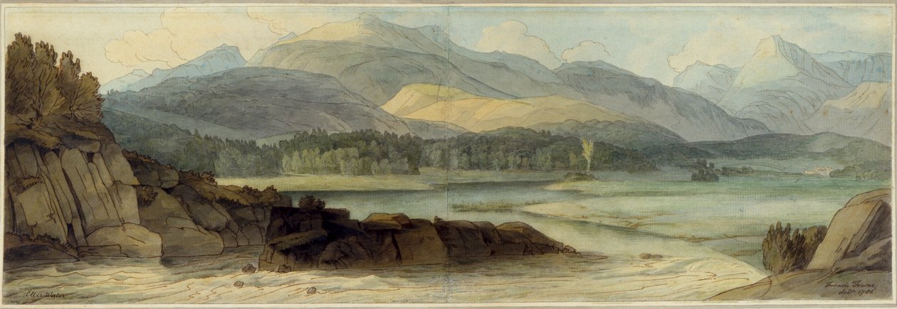 Elterwater, 12 augusti 1786 (penna och brunt bläck och wc på papper) av Francis Towne