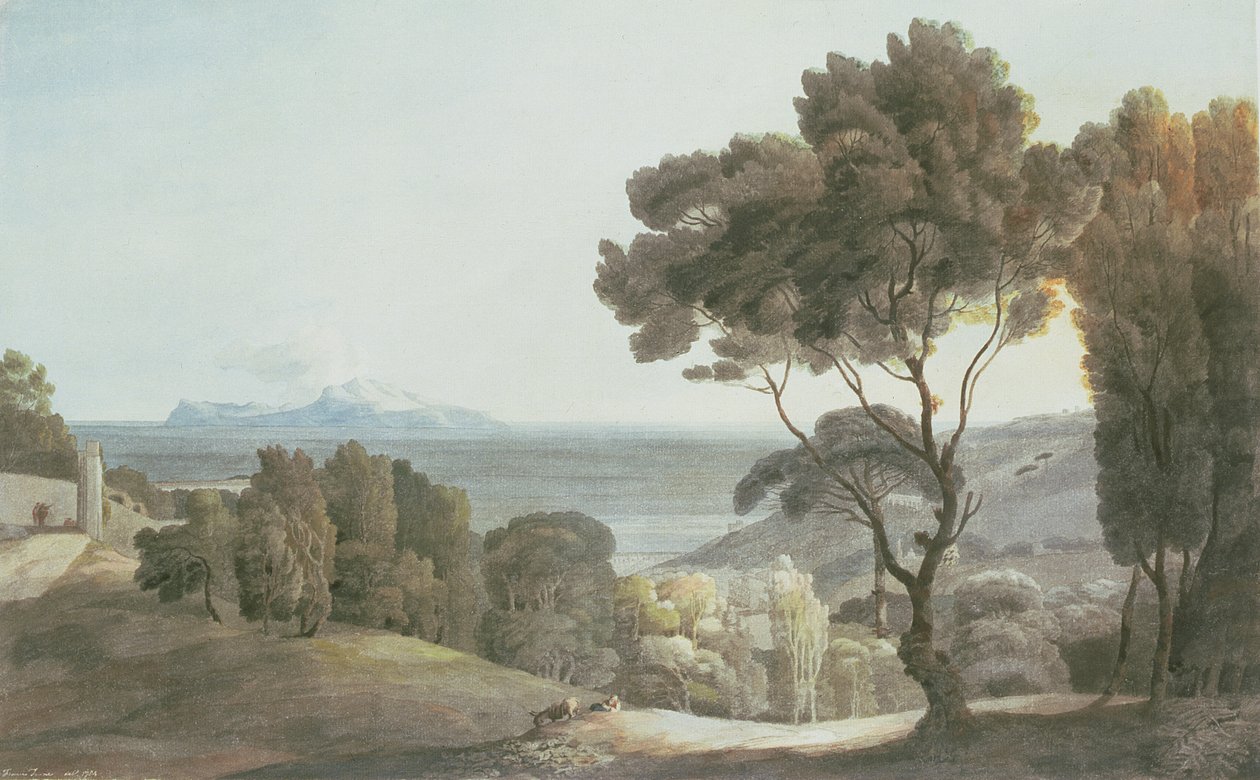 Italienskt landskap, utsikt över Capri, 1784 av Francis Towne