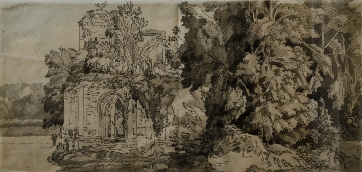 Netley Abbey (penna och bläck med tvätt på papper) av Francis Towne